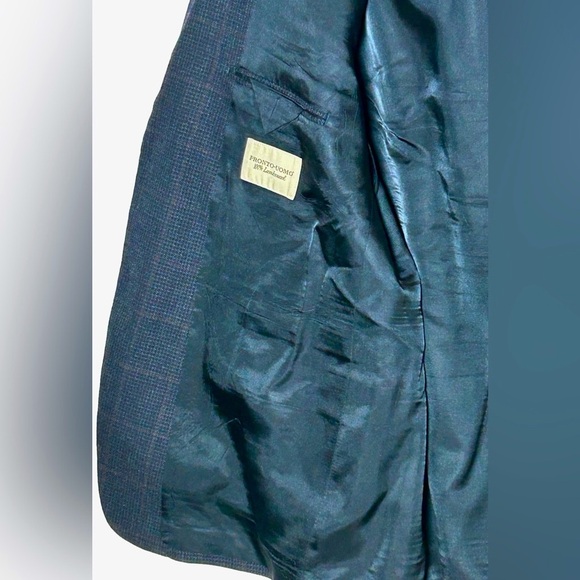 Pronto Uomo Lambswool 2-Button Windowpane Navy Plaid Sport Coat Blazer, Size 46R - Picture 8 of 13